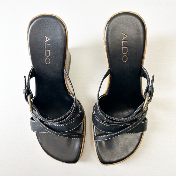 Aldo Black Strappy Wedge Sandals with Espadrille Detail Size 37 - Picture 4 of 16